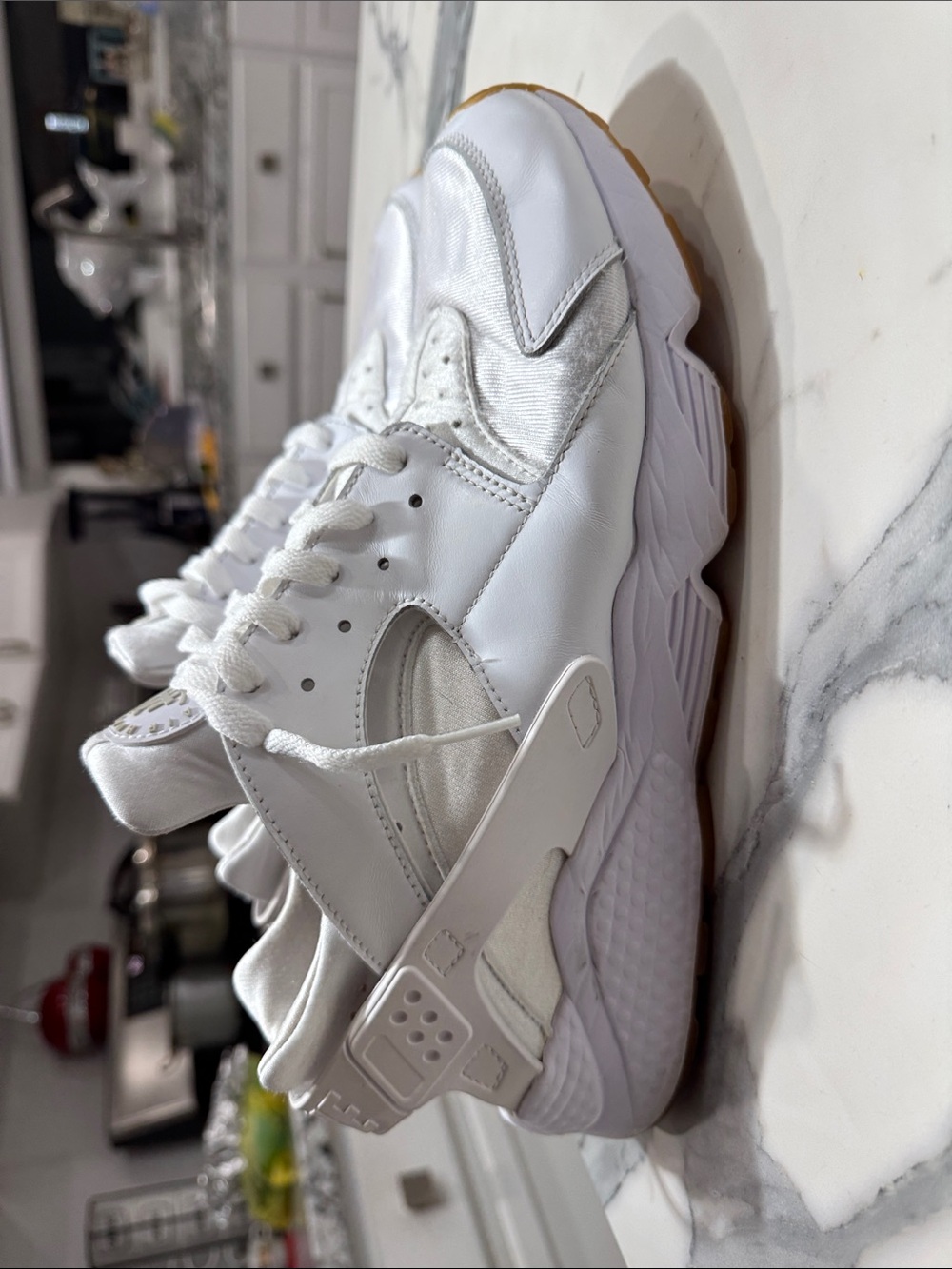 Nike White Satin-Trim Huarache Sneakers